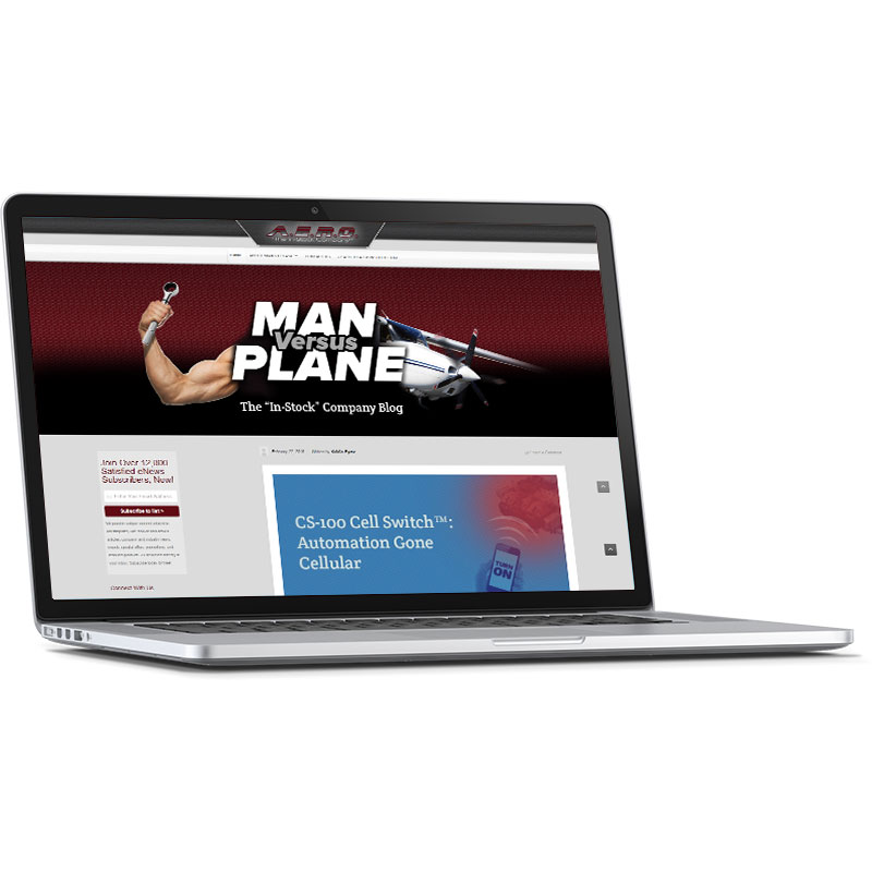 Image of the company blog that Andrew Lee Smith designed for aviation client A.E.R.O., Inc.