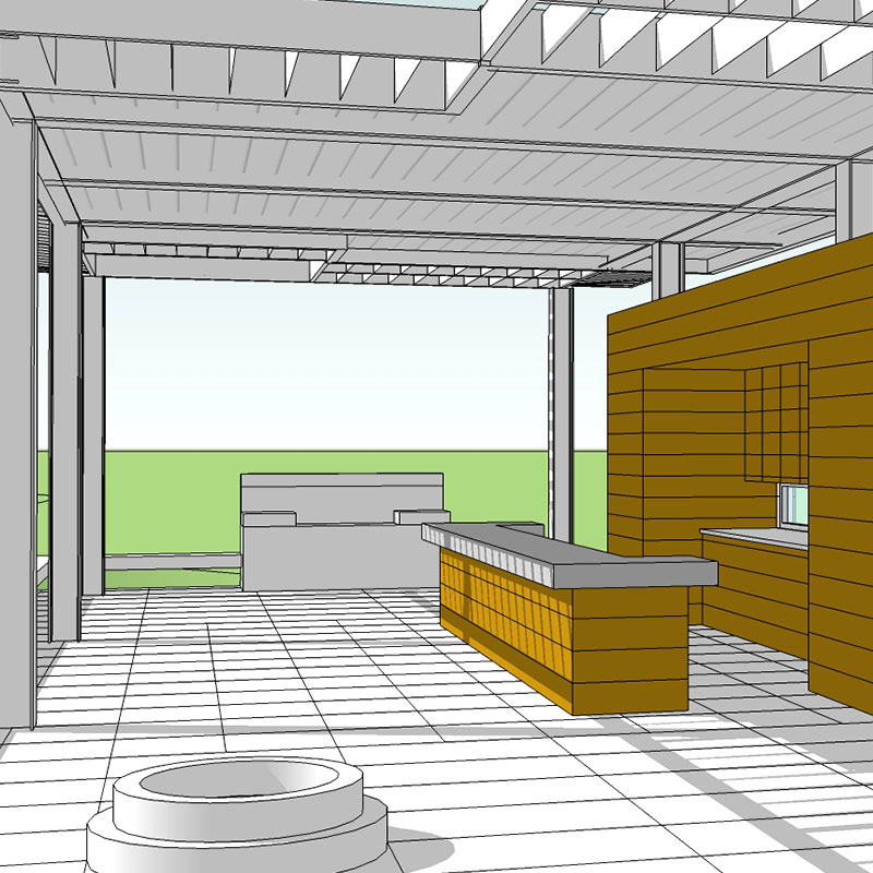 Image of a concept rendering of a beer garden that I created while working at Gray Design Group